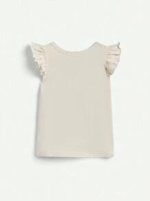 Cozy Pixies Baby Girl Fairy Pattern Round Neck Ruffle Sweatshirt And Pants Set - Apricot - View 3