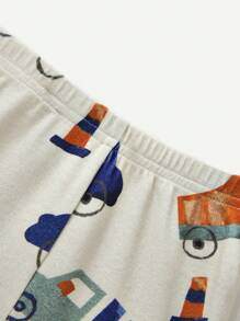 Baby Boy Snug Fit Pajama Set, Including Short-Sleeve Top And Casual Shorts Printed With Fun Car Patterns - Apricot - View 5