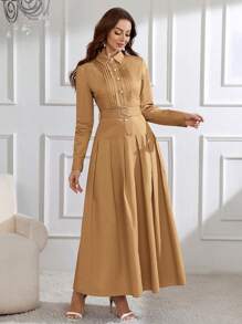 Modelyn Damski Jednolity kolor Plisowana Z paskiem Arabski Styl Sukienki Z Klamra