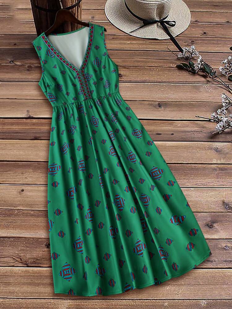 Women's Plus Size Sleeveless V-Neck Summer Dress