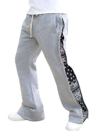 Men's Minimalist Casual Cashew Print Patchwork Drawstring Waist Sweatpants