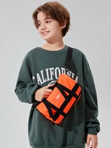 Letter Print Boston Bag With Contrast Color Fashion Buckle Decoration