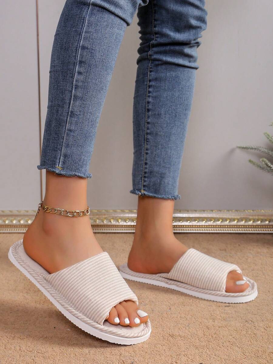 Fall/Winter Fabric Slippers, Indoor Home Use, Summer Women Soft Bottom Quiet Non-Slip Linen Sandals For Wooden Floor - Coffee Brown - View 1