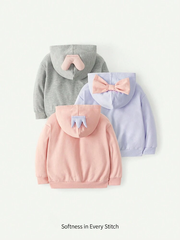 Baby Girl 3pcs Set Hooded Sweatshirt With 3d Decorations