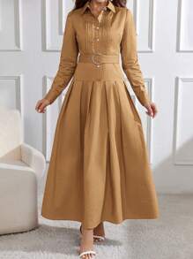 Modelyn Damski Jednolity kolor Plisowana Z paskiem Arabski Styl Sukienki Z Klamra