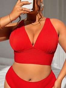 Swim Lushoire 2025 大码女式纹理露背吊带泳衣上衣夏季 - 紅色 - 查看 5