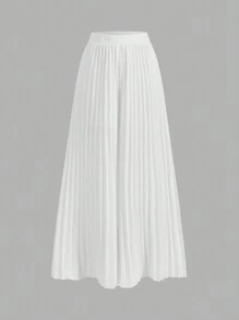 SHEIN Clasi Pantalón Palazzo De Mujer Elegante Y Ligero A Pliegues De Color Sólido - Blanco - Ver 1