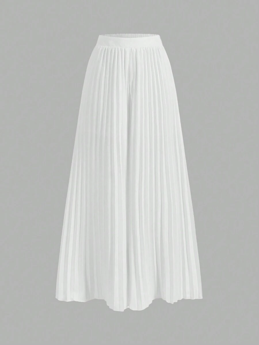 SHEIN Clasi Pantalón Palazzo De Mujer Elegante Y Ligero A Pliegues De Color Sólido - Blanco - Ver 1