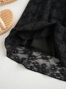 Soleia Jacquard V-Neck Contrast Color 3d Flower Decorated Halter Neck Dress - Black - View 5