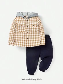 Cozy Pixies Bebé niño Camisa con estampado de guingán con capucha con pantalones deportivos - Multicolor - Ver 1