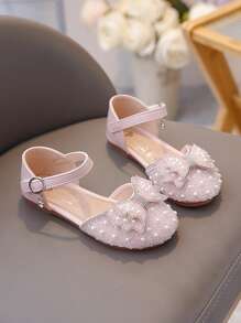 Children Flat Sandals Girls Princess Sandals Rhinestone Bowknot Pearl Decoration Fashionable Closed Toe Sandals