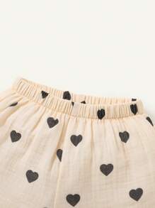 Cozy Pixies Baby Girl Heart Printed Square Neck Ruffle Trimmed Cropped Top And Casual Shorts Set Matching Set - Apricot - View 7