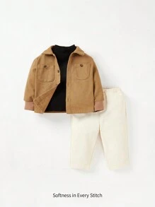 Cozy Pixies Baby Boy Patch Pocket Shirt & Pants & Mock Neck Tee