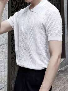 Manfinity Homme Men's Solid Color Knitted Short Sleeve Polo Shirt - White - View 3