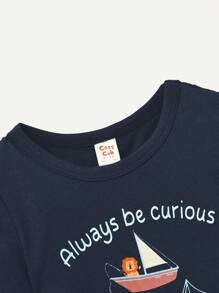 Cozy Pixies Baby Boys' Boat Pattern Round Neck Short Sleeve Top And Solid Color Shorts Set