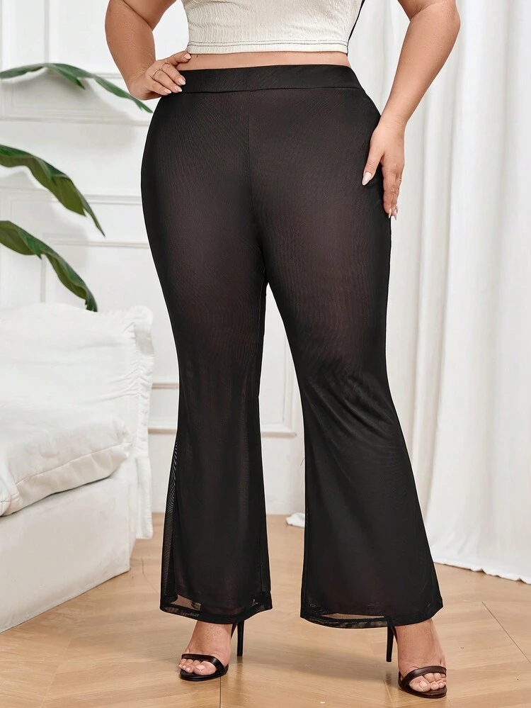 Elegant Plus Size Women's Solid Flare Pants, Slim Fit