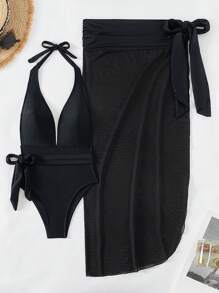 Swim Vcay Costume Da Bagno Intero Con Scollo A V Profondo E Bretelle Al Collo Con Gonna Copri-costo