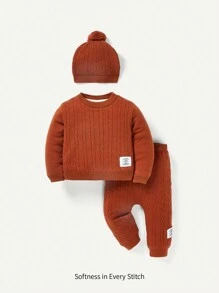 Cozy Pixies Baby Mädchen Pullover mit Buchstabe Flicken, Teddy Futter, & Strick Hose & Hut