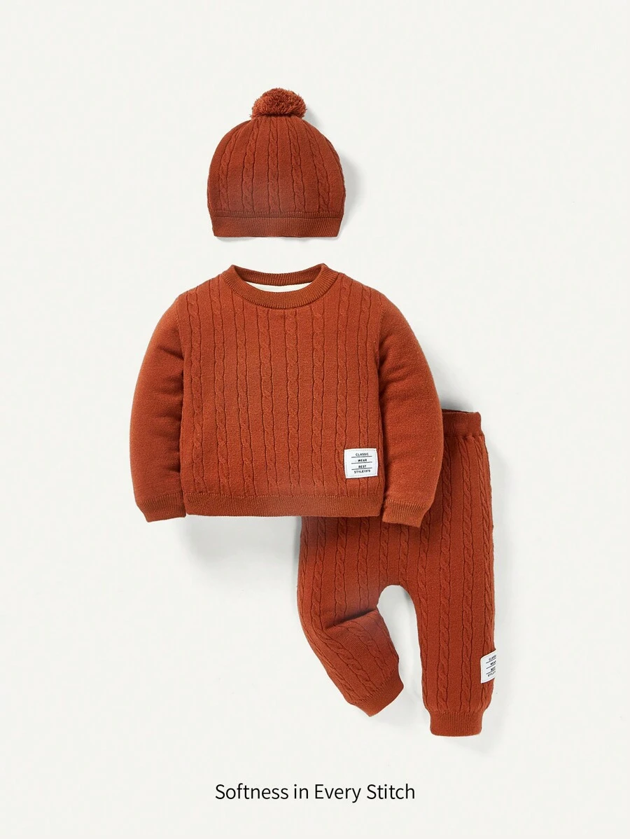 Cozy Pixies Baby Mädchen Pullover mit Buchstabe Flicken, Teddy Futter, & Strick Hose & Hut