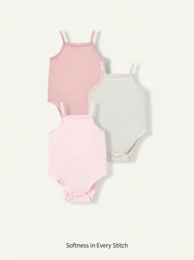 Cozy Pixies Baby Girl Knitted Soft Solid Color 3pcs Tank Bodysuit Set