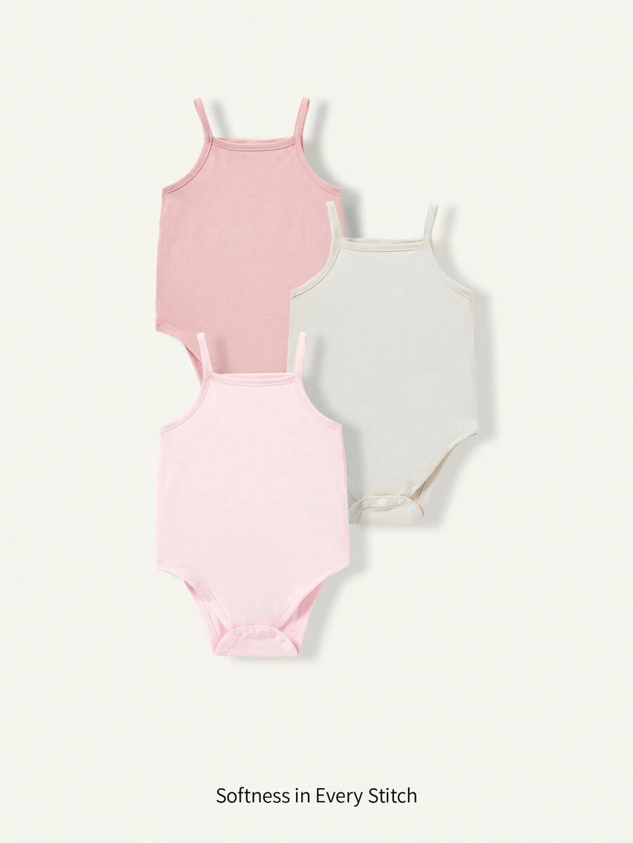 Cozy Pixies Baby Girl Knitted Soft Solid Color 3pcs Tank Bodysuit Set