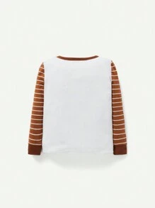 Cozy Pixies Baby Boy Snug Fit Pajama, Cute Bear Print Color-Block Round Neck Top And Long Pants Set - Coffee Brown - View 3