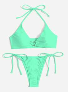 SHEIN Swim Women Sexy Summer Split Bikini Set - Mint Green - View 4
