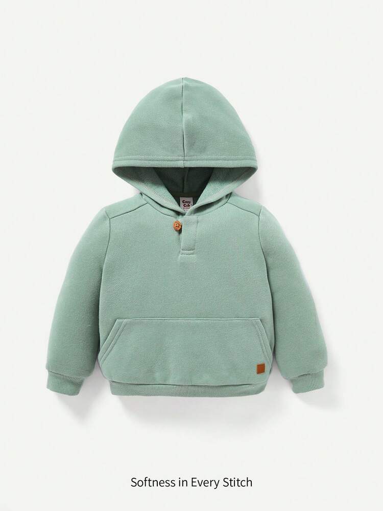Baby Boy Solid Patched Detail Kangaroo Pocket Sweatshirt