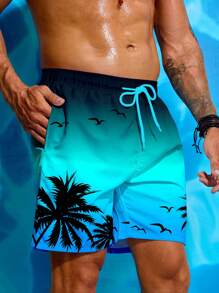 Surfspeed Men's Palm Tree Printed Beach Shorts,Hawaiian - Blue - View 4