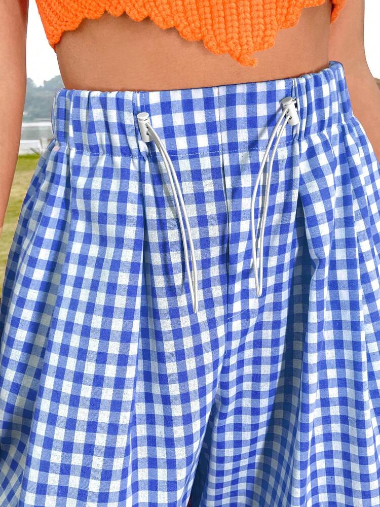 Women's Leisure Holiday Style Mid-Rise Plaid Wide Leg Pants