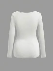 SHEIN Maternity Solid Ruched Side Tee With Long Sleeve - White - View 2