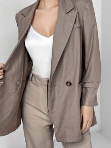 Mulvari Women'S Classic Lapel Collar Long Sleeve Coat - Coffee Brown - View 5