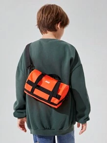 Letter Print Boston Bag With Contrast Color Fashion Buckle Decoration