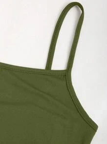 Sweetra Áo khoác cardigan ngắn tay màu trơn và váy dây đeo spaghetti dành cho nữ mùa hè thường ngày 2 cái/bộ - màu xanh lá - Xem 3