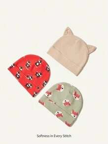 SHEIN Baby Hat Printed With Little Fox, Newborn Hat - Multicolor - View 2