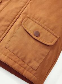 Baby Boy Fuzzy Trim Hooded Thermal Lined Parka Coat Without Tee - Brown - View 7