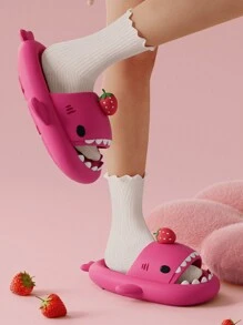 Fun Home Slippers Cute Shark Pattern Slippers Couple Indoor Silent Anti-Skid Women Slippers - Hot Pink - View 3