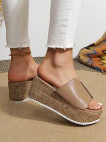 Women's Summer New Fashion Thick Bottom Open Toe Platform Wedge Sandals - Brown - View 6