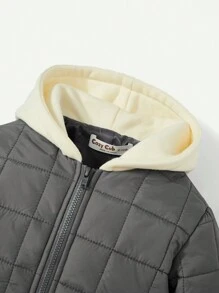 男婴拼色拉链连帽冬季外套 - 灰色 - 查看 4