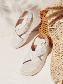 Styleloop 女士楔形跟厚底涼鞋,極簡度假風格 - 杏色 - 查看 1