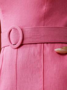 MOTF PREMIUM Tuta In Lino Puro A Tinta Unita Con Scollo A Quadrato, Senza Maniche E Con Cintura