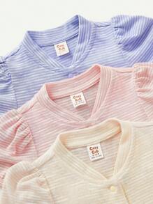 Cozy Pixies Baby Girls' Casual Solid Color Puff Short Sleeve Romper, 3pcs/Set - Multicolor - View 4