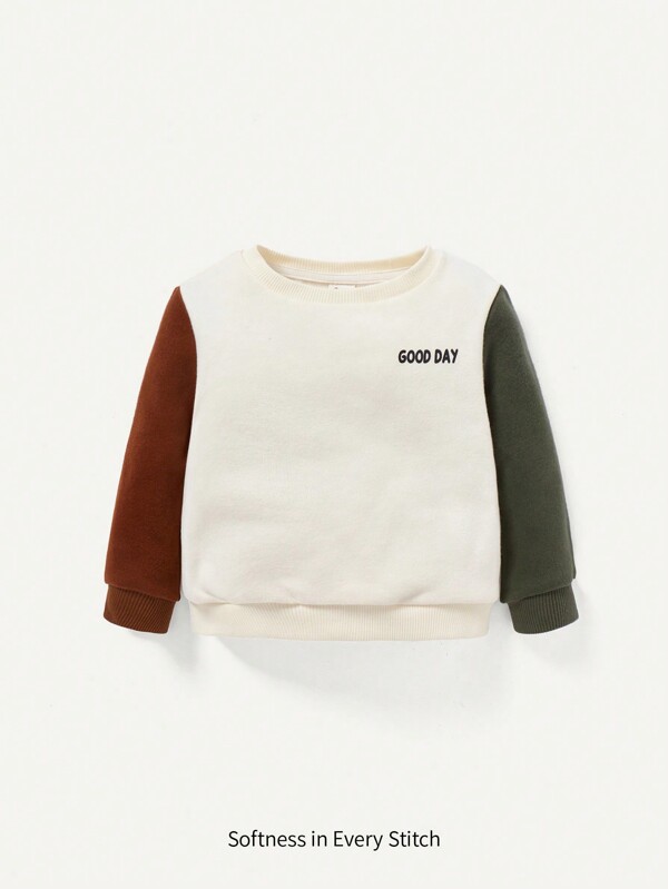 Cozy Pixies Baby Boy Letter Graphic Colorblock Thermal Lined Sweatshirt