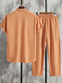 Manfinity Homme Nam Thời gian rảnh rỗi Màu thuần Áo sơ mi & Quần Bộ - trái cam - Xem 2