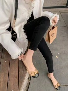 秋冬女士名牌时尚单带露跟平底鞋，百搭平底情人节鞋