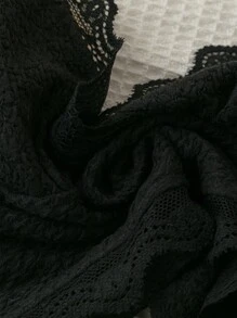 Soleia Summer Fashionable V-Neck Lace Splicing Cami Top - Black - View 6