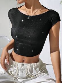 Muchica T-SHIRT SCOLLO A BARCHETTA - Black - View 1