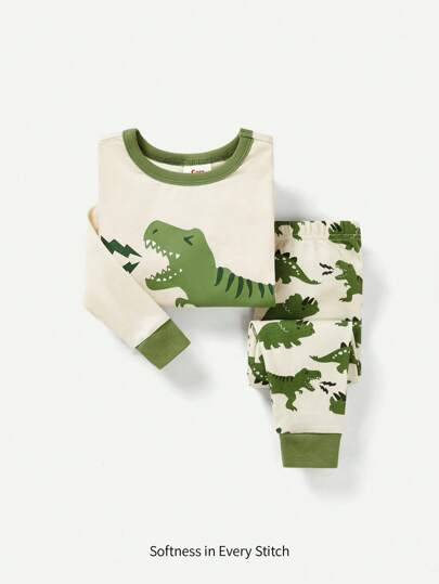 Cozy Pixies Baby Boy Snug Fit Pyjamas Set med krokodiltryck, rund halsad långärmad topp och långbyxor