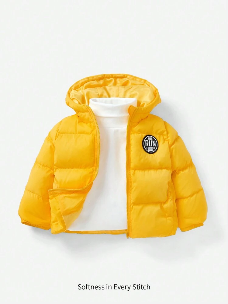 Baby Boy Letter Graphic Patched Detail Hooded Jacket Without Tee