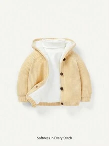 Cozy Pixies Đứa bé gái Nút phía trước Nhiệt áo có mũ Lót nhiệt Áo len Mở Without Tee - Màu be - Xem 1